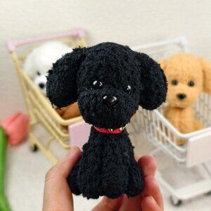 Handmade Amigurumi Crochet Black Dog with a Collar Plushie